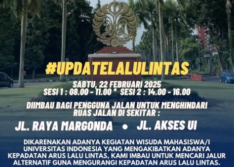 Ada Wisuda UI di Depok, Diimbau Hindari Jalan Margonda dan Akses UI