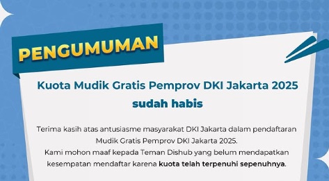 Mudik Gratis Pemprov Jakarta Ditutup, Kuota 22.403 Penumpang Ludes