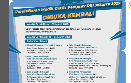 Jangan Ketinggalan! Mudik Gratis Pemprov Jakarta Gelombang II Dibuka Besok