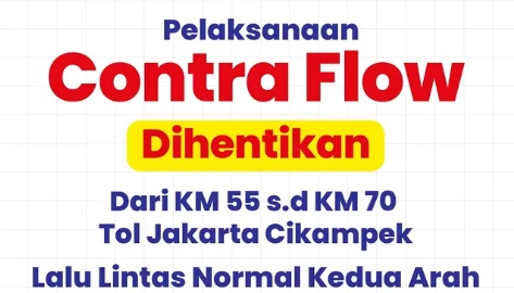 Contraflow Km 55 hingga Km 70 Tol Cikampek Dihentikan, Lalu Lintas Normal 2 Arah