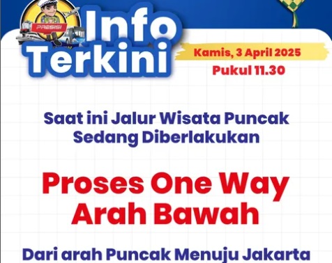 Sistem One Way Arah Jakarta Dimulai Kamis Siang, Arah Puncak Disetop
