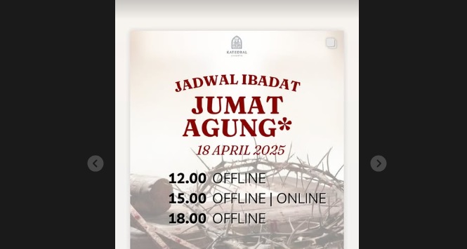 Misa Jumat Agung Gereja Katedral Jakarta Digelar Offline dan Online, Jadwal Ibadat 3 Sesi